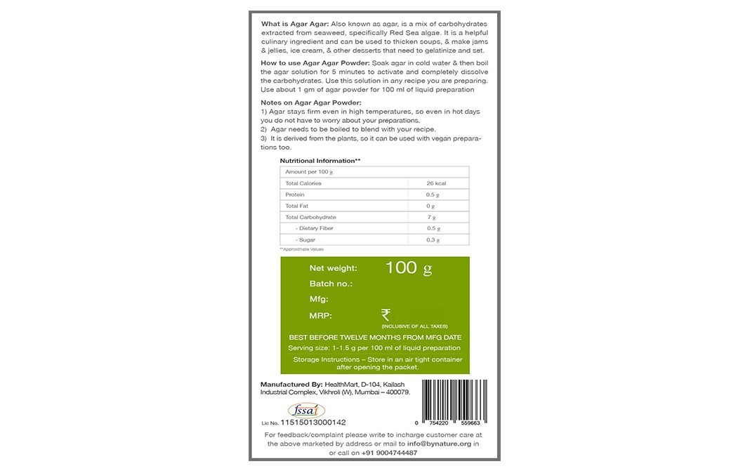 By Nature Agar Agar Vegetarian Gelatin   Pack  100 grams